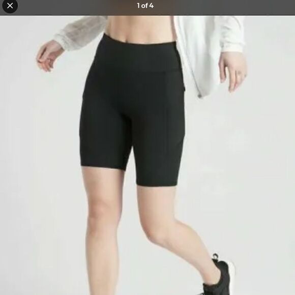 Athleta 9” contender shorts black EUC XS side zip pockets never end drawstring - Picture 2 of 12